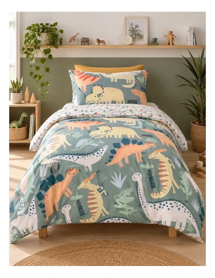 Happy Kids Dino Mania Cotton Quilt Cover Set image 1