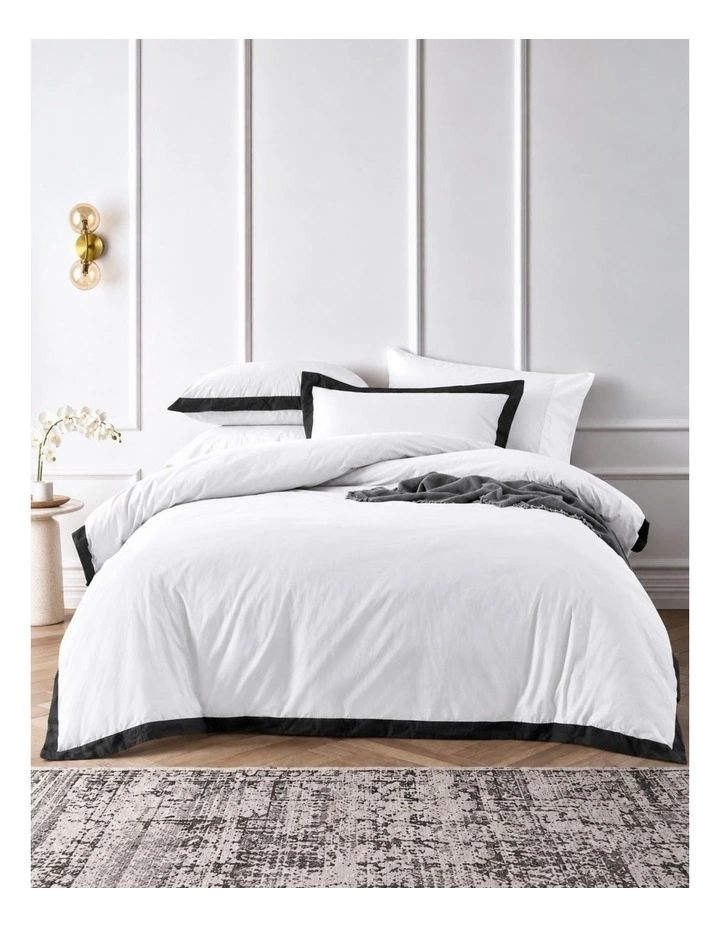 Accessorize Hotel White/Black Tailored Deluxe Cotton Quilt Cover Set image 1