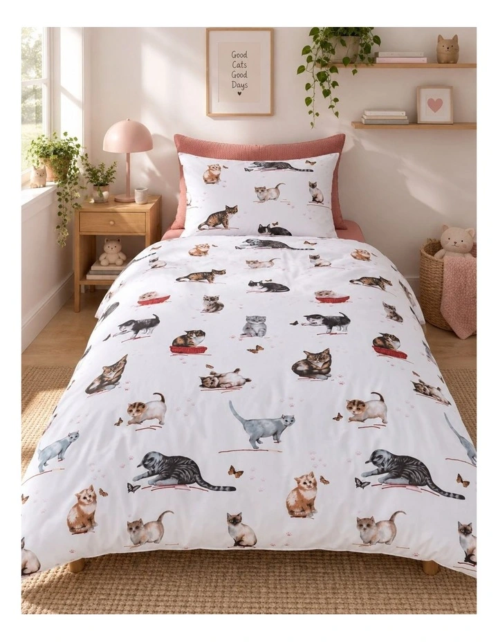 Bedding House Cute Cats Cotton Quilt Cover Set image 1