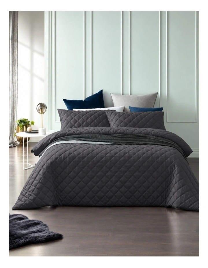 Accessorize Madison Quilted Bamboo Cotton Quilt Cover Set - Charcoal image 1