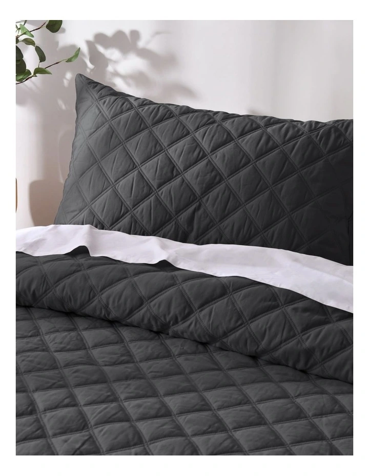 Accessorize Madison Quilted Bamboo Cotton Quilt Cover Set - Charcoal image 2