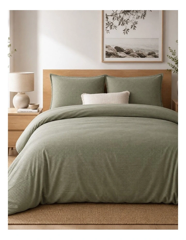 Bedding House Green Cotton Seersucker Quilt Cover Set image 1