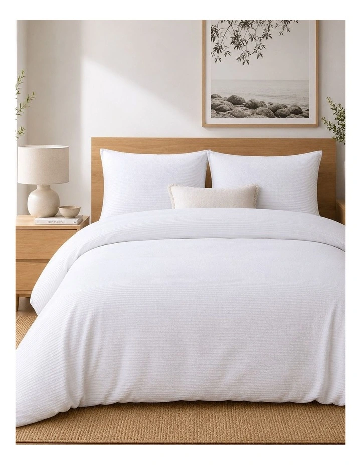 Bedding House White Cotton Seersucker Quilt Cover Set image 1
