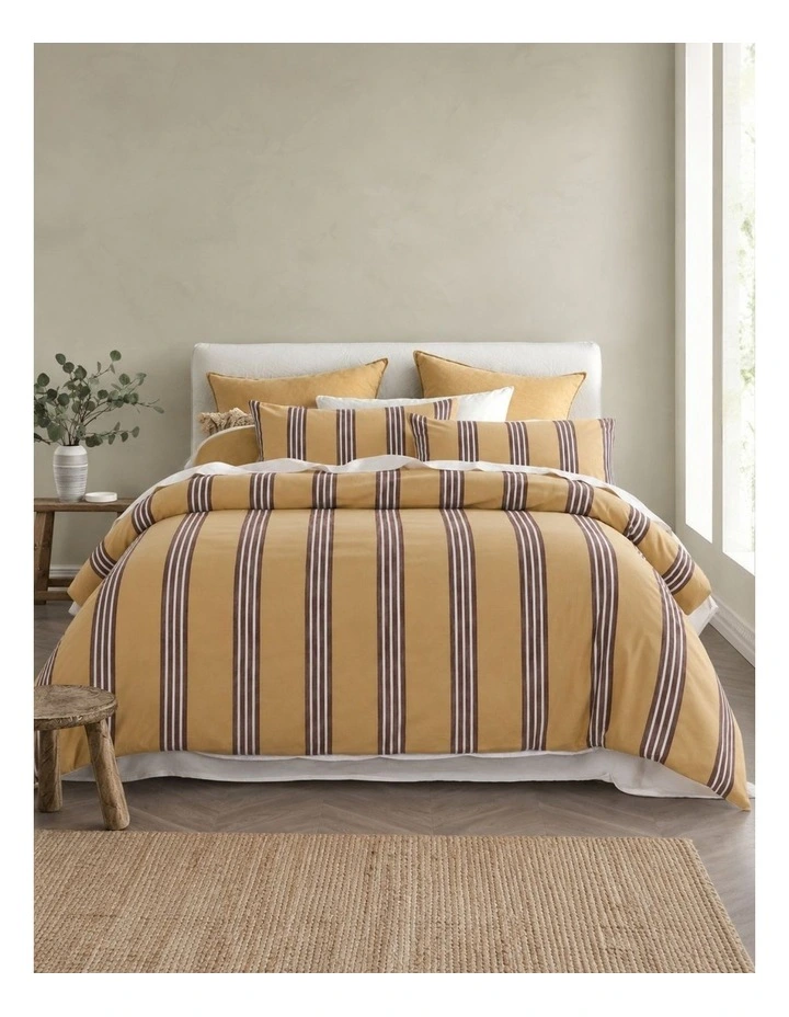 Vintage Design Huxley Stripe Quilt Cover Set Mustard image 1