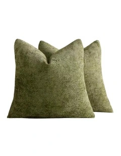 GIOIA CASA Chenille Grid European Pillowcases in Olive Green 2 Pack 65x65cm