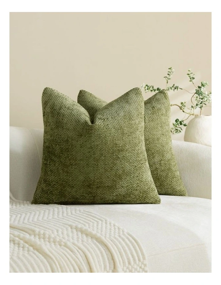GIOIA CASA Chenille Grid European Pillowcases in Olive Green 2 Pack 65x65cm image 2