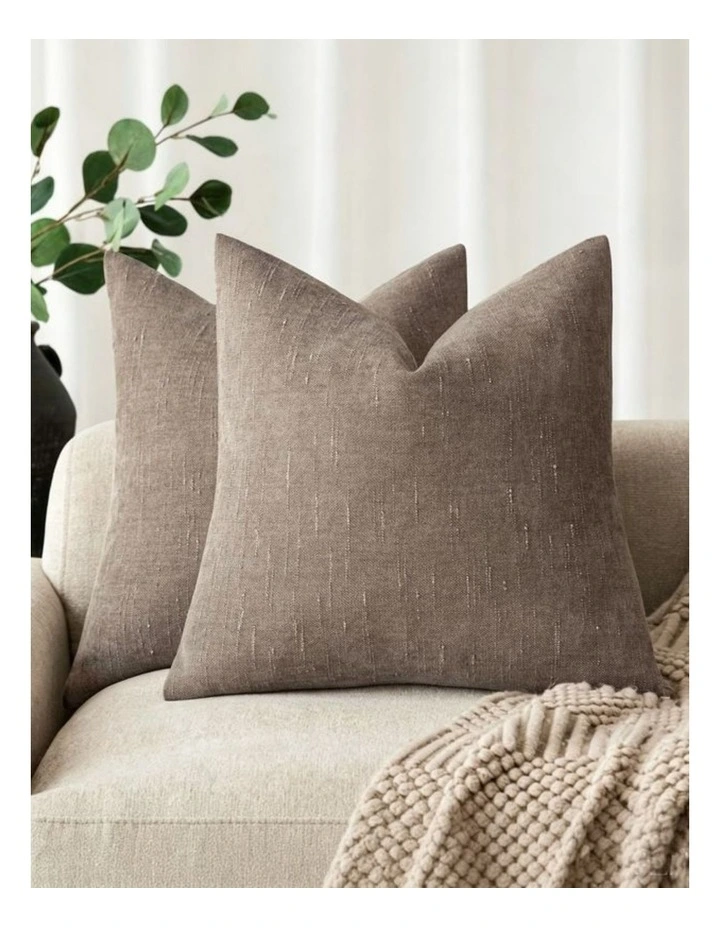 GIOIA CASA Chenille Haze European Pillowcases in Taupe 2 Pack 65x65cm image 2