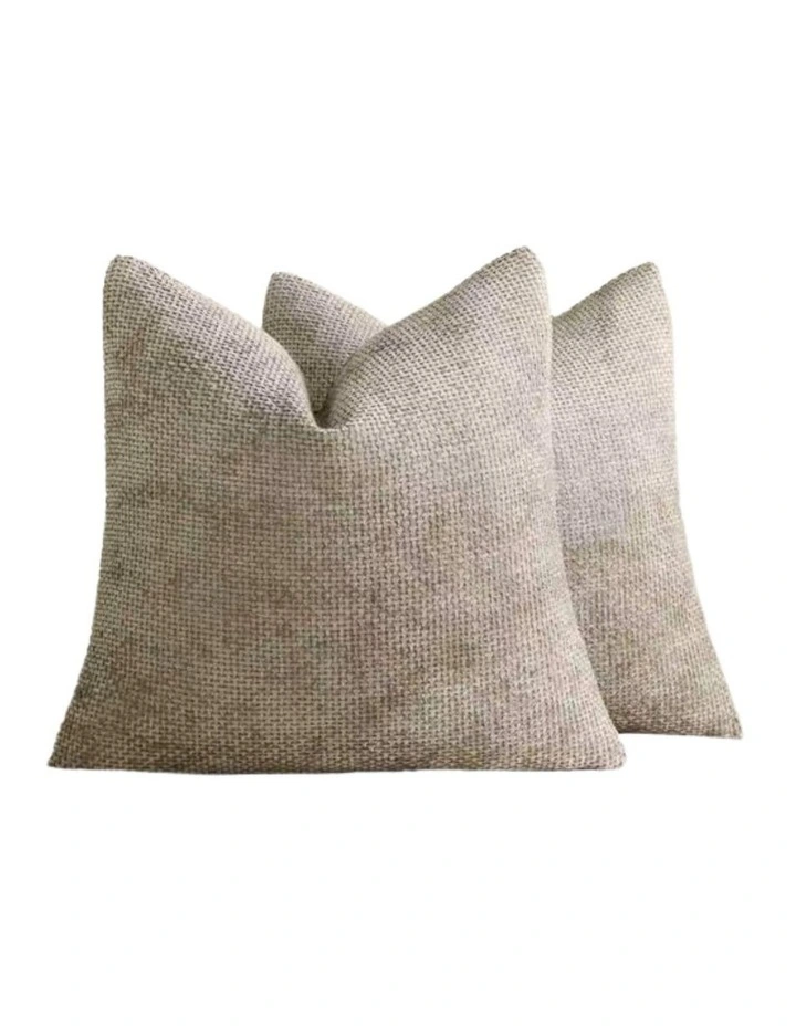 GIOIA CASA Chenille Grid European Pillowcases in Taupe 2 Pack 65x65cm image 1