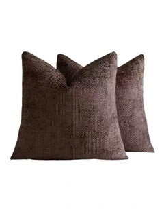 GIOIA CASA Chenille Grid European Pillowcases in Brown 2 Pack 65x65cm