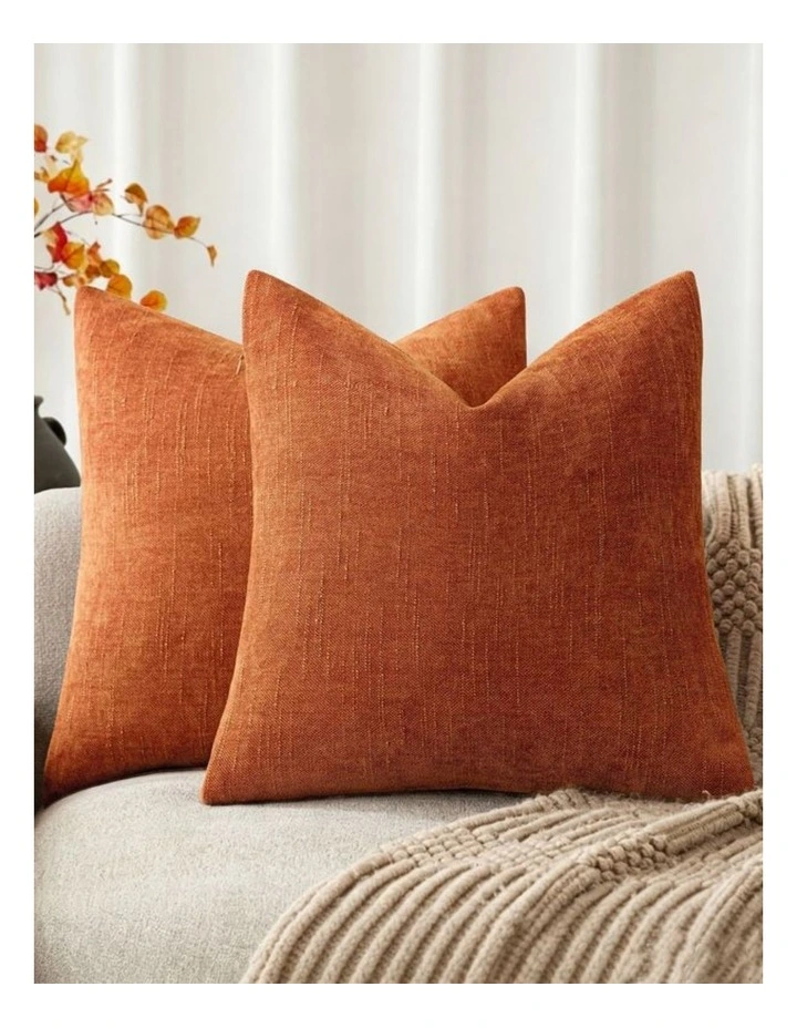 GIOIA CASA Chenille Haze European Pillowcases in Burnt Orange 2 Pack 65x65cm image 2