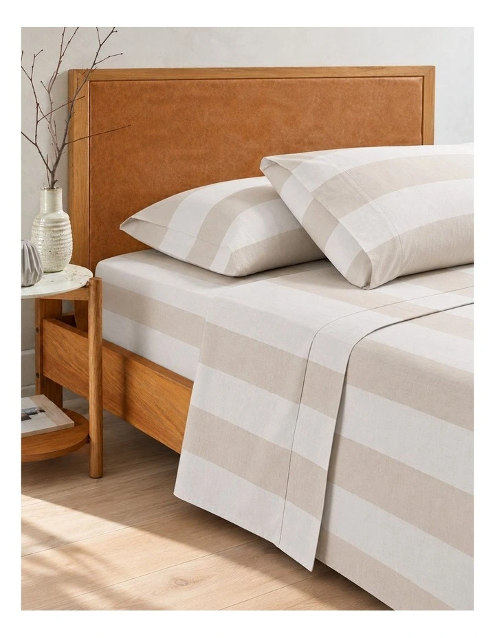 Accessorize 250TC Cotton Percale Stripe Sheet Set Natural image 1