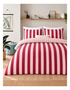 Vintage Design Linen Cotton Stripe Quilt Cover Set Pink Berry