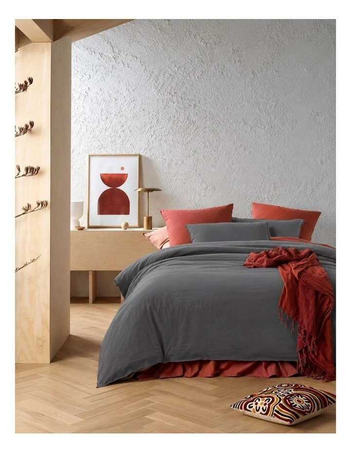Accessorize Stone Washed Cotton Quilt Cover Set Charcoal image 1