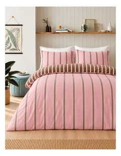 Vintage Design Linen Cotton Stripe Quilt Cover Set Pink Mocha