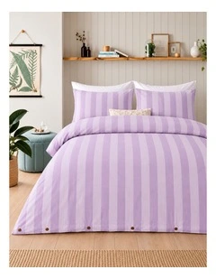 Vintage Design Linen Cotton Stripe Quilt Cover Set Lilac
