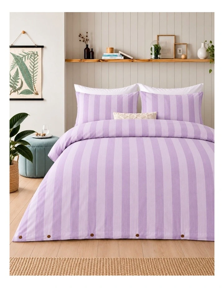 Vintage Design Linen Cotton Stripe Quilt Cover Set Lilac image 1