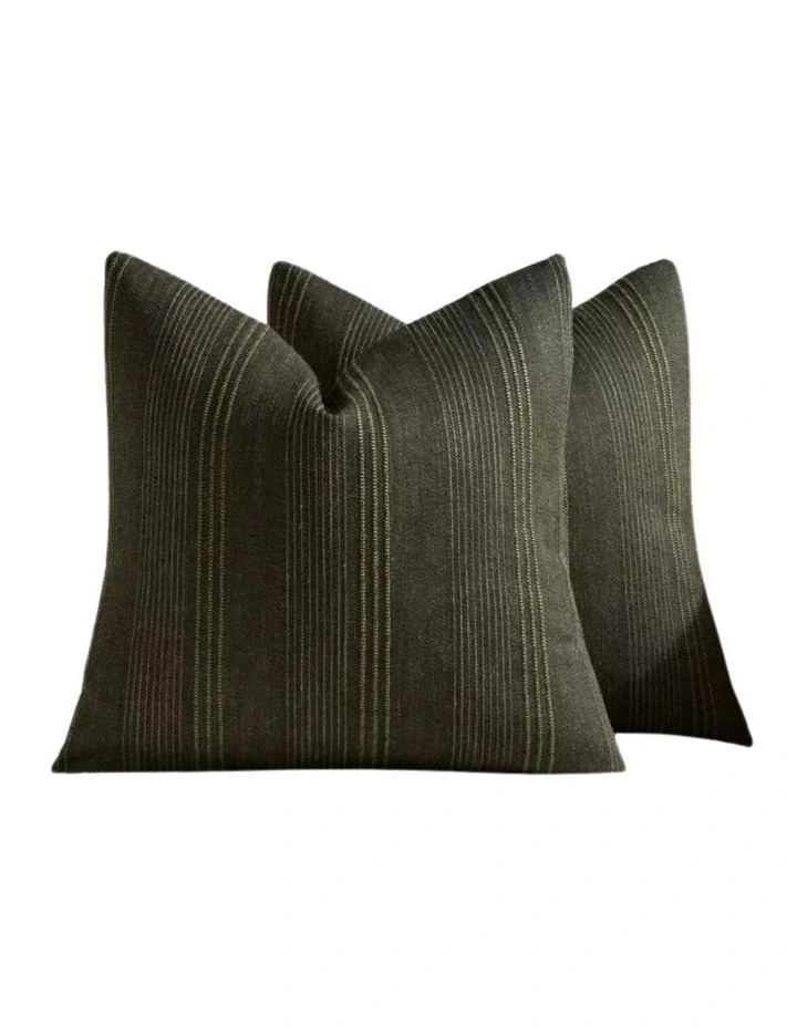 GIOIA CASA Linen Blend Striped European Pillowcases in Olive 2 Pack image 1
