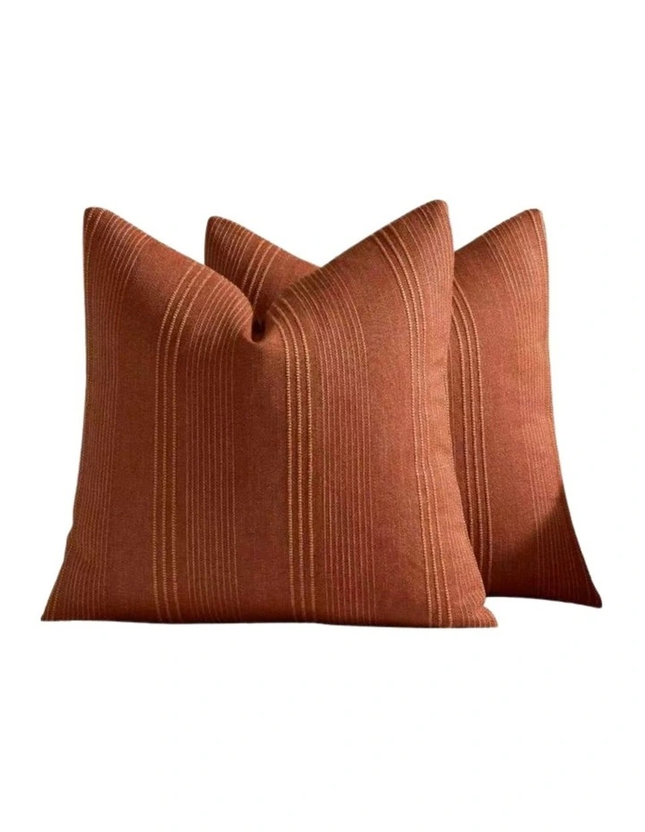 GIOIA CASA Linen Blend Striped European Pillowcases in Terracotta 2 Pack image 1