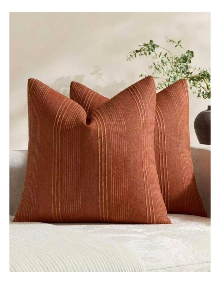 GIOIA CASA Linen Blend Striped European Pillowcases in Terracotta 2 Pack image 2