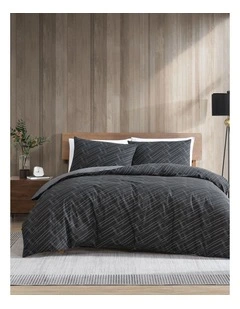 Diagonal Stripe Quilt Cover Set Dark Green/Grey Queen