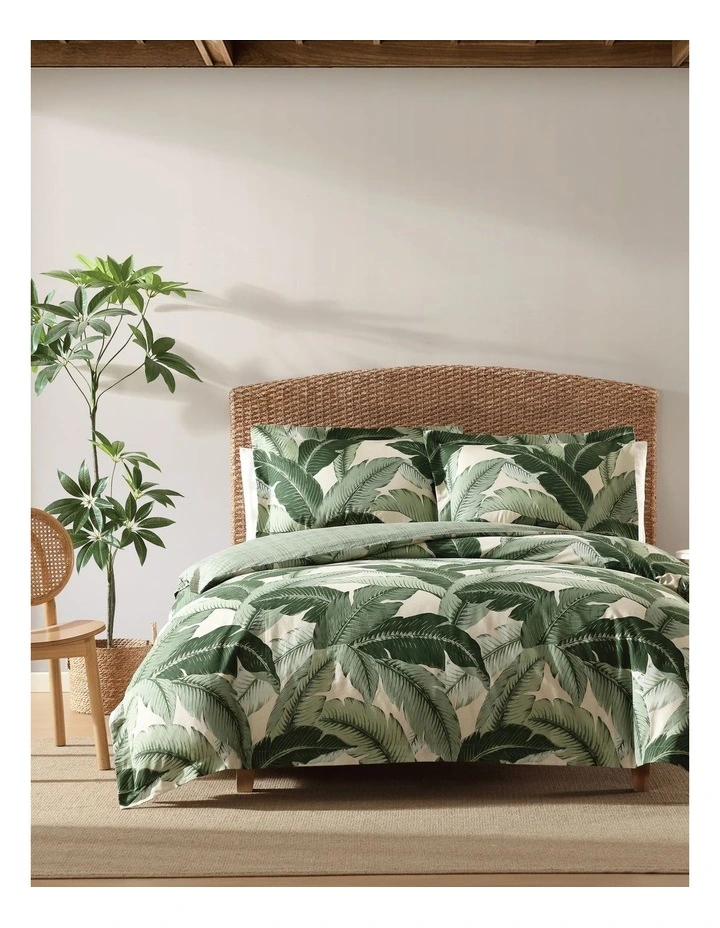Vintage Palm Quilt Cover Set Jungle Green Queen image 1