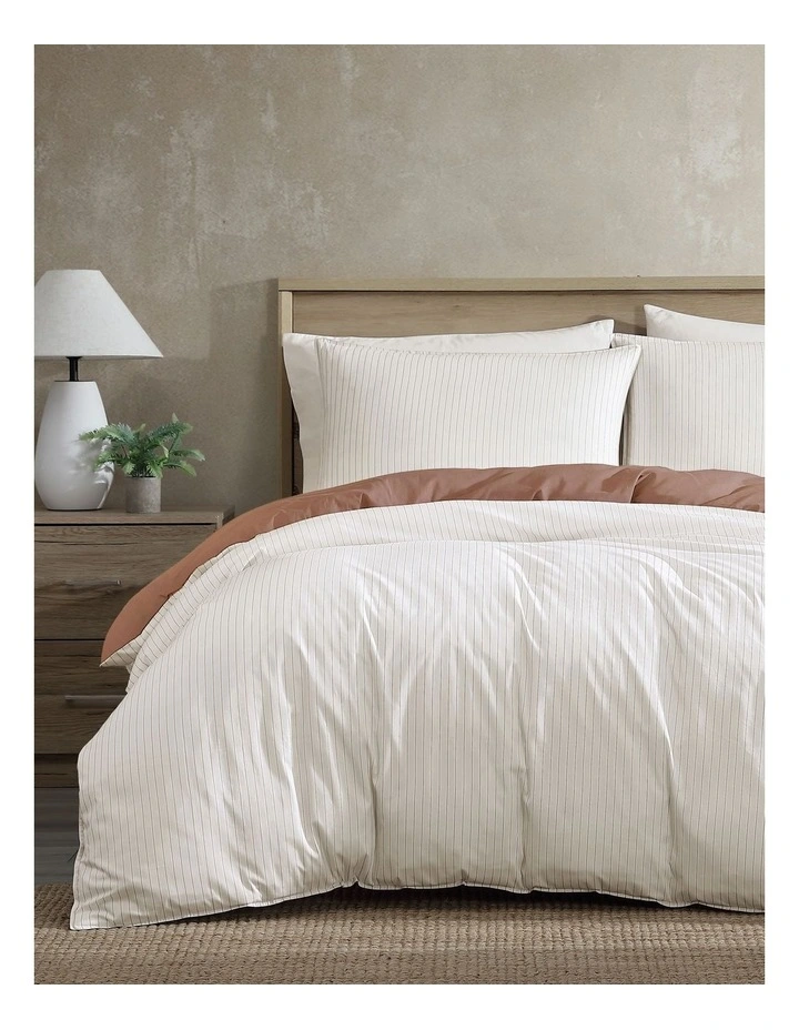 Kahn Stripe Quilt Cover Set Mocha King image 1
