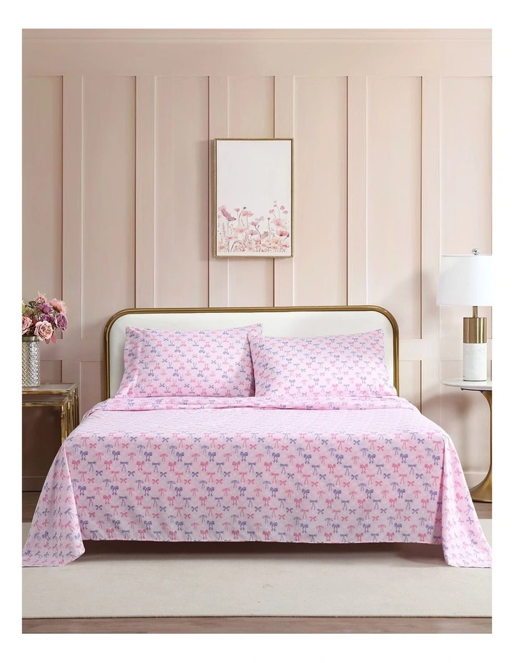 Lovely Bow Trellis Printed Sheet Set Pink/Purple Queen image 1