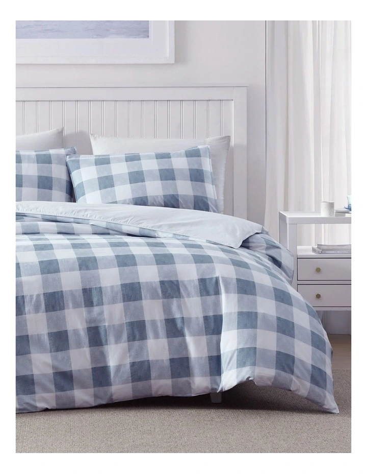Ayre Check Quilt Cover Set Chambray King image 1
