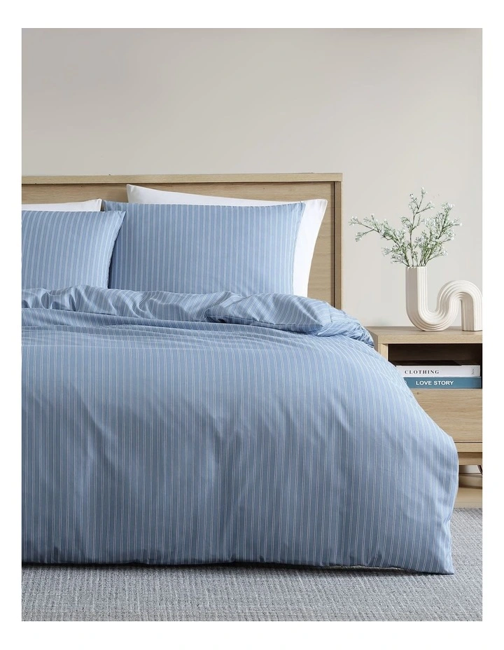 Finley Stripe Quilt Cover Set Capri Blue Single image 1
