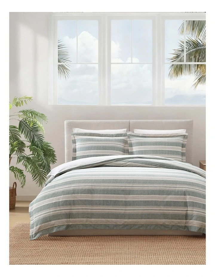 Cabana Stripe Quilt Cover Set Jungle Green Queen image 1
