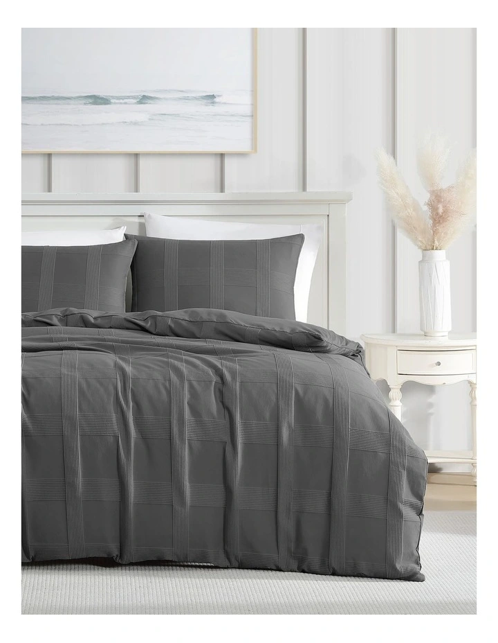 Shiloh Textured Quilt Cover Set Charcoal Single image 1