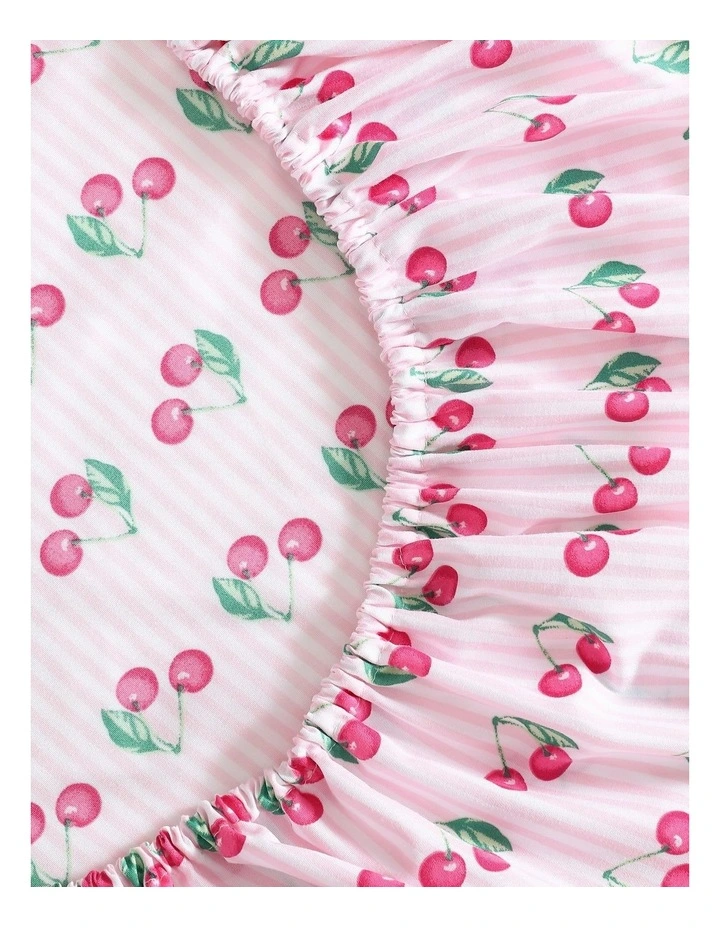 Cherry Stripe Printed Sheet Set Bubblegum Single image 3