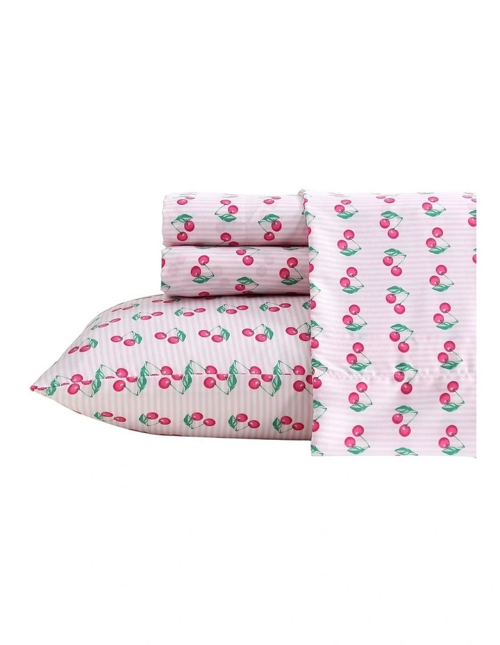 Cherry Stripe Printed Sheet Set Bubblegum Single image 5