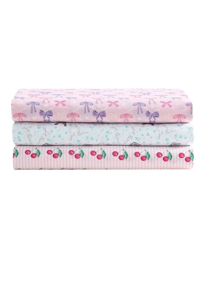 Cherry Stripe Printed Sheet Set Bubblegum Single image 6