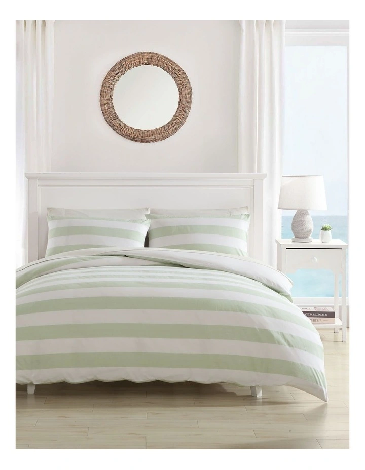Awning Stripe Quilt Cover Set Sage Double image 1