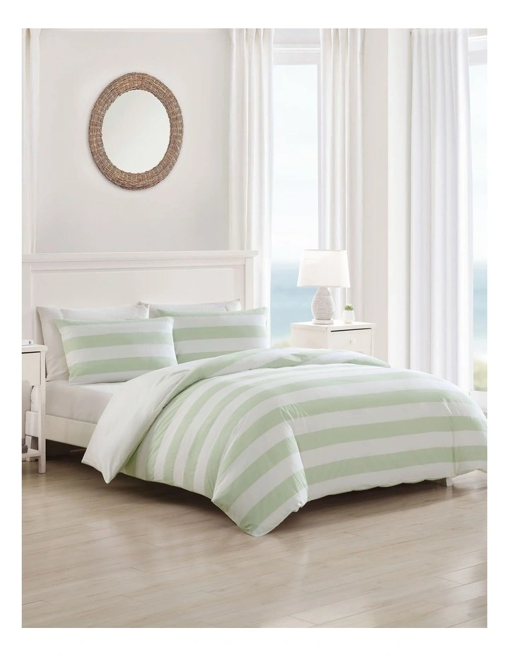 Awning Stripe Quilt Cover Set Sage Double image 2