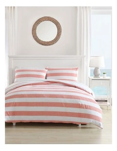Awning Stripe Quilt Cover Set Coral Double