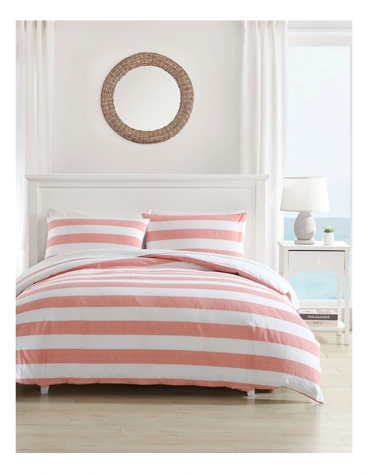 Awning Stripe Quilt Cover Set Coral Double image 1