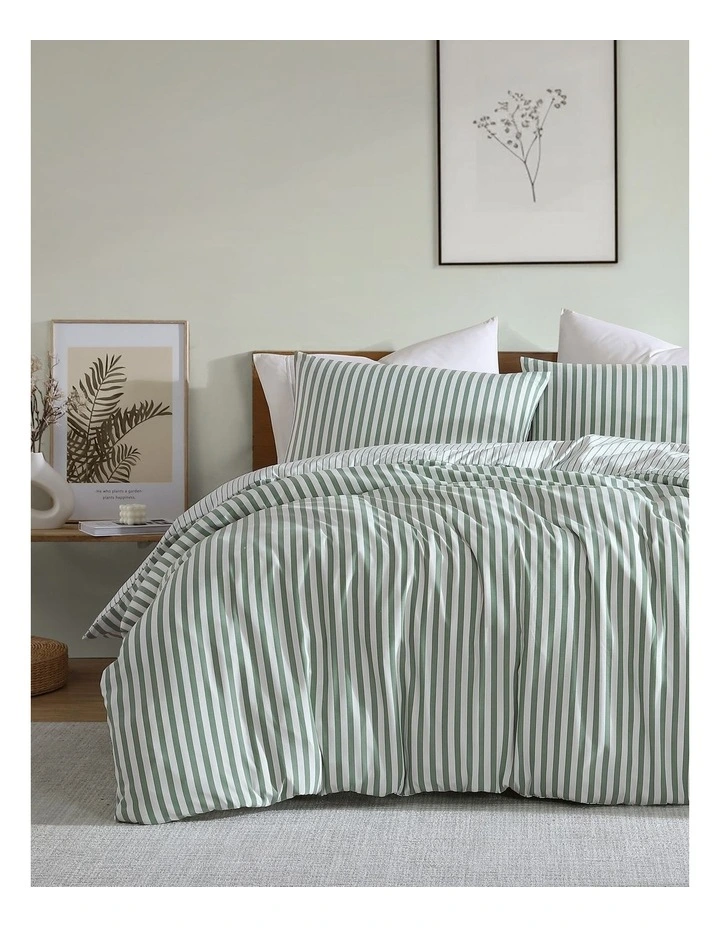 Frankie Stripe Quilt Cover Set Sage Queen image 1