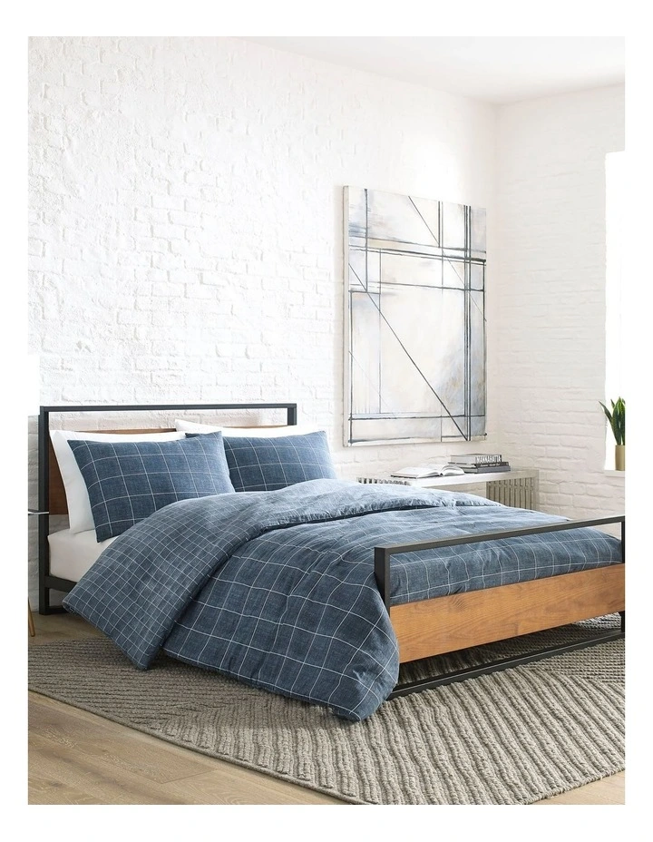 Holden Grid Quilt Cover Set Indigo Double image 2