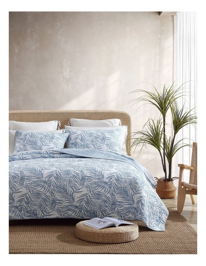 Palm Day Coverlet Set Blue Canal Queen image 1