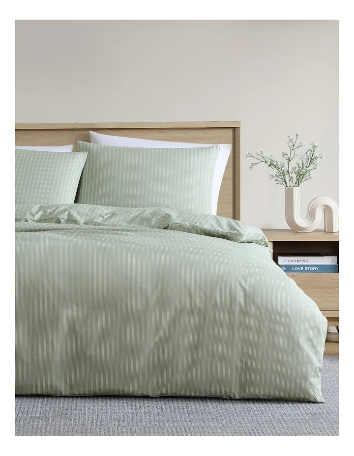 Finley Stripe Quilt Cover Set Khaki Single image 1