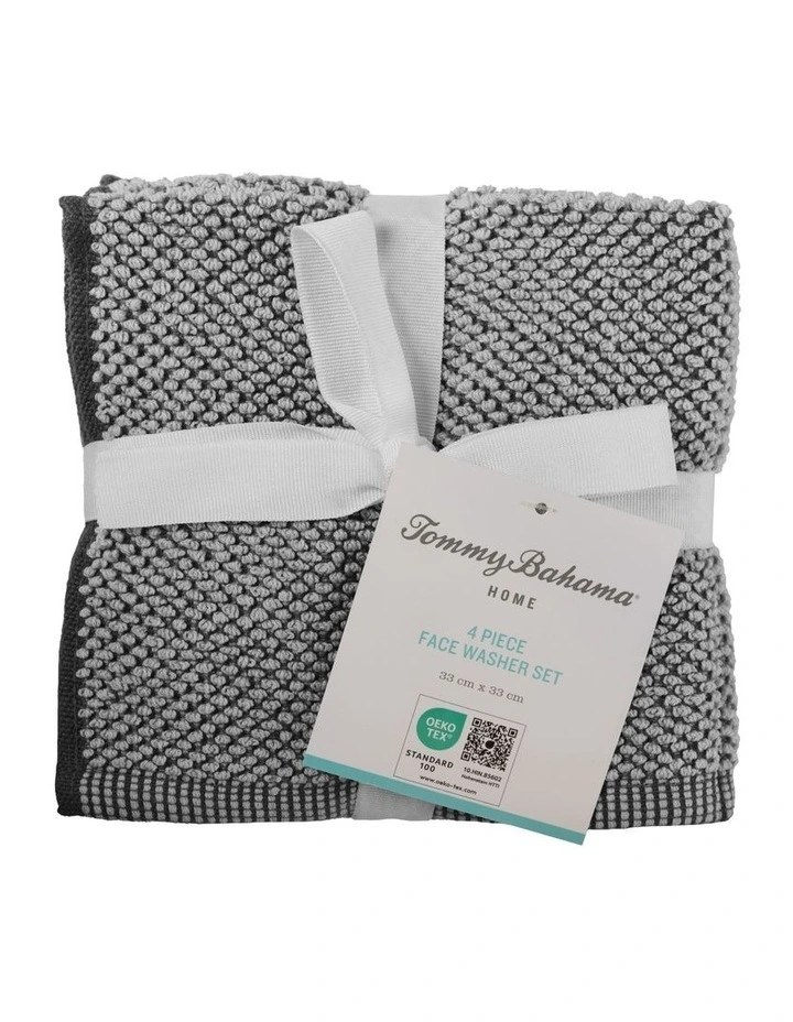 Washed Pebble Face Washer 4pk White / Graphite 33x33cm image 1