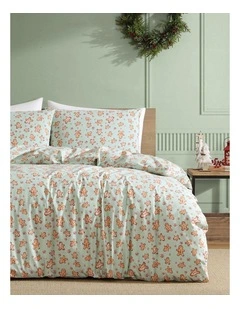Gingerbread Man Quilt Cover Set Green Queen
