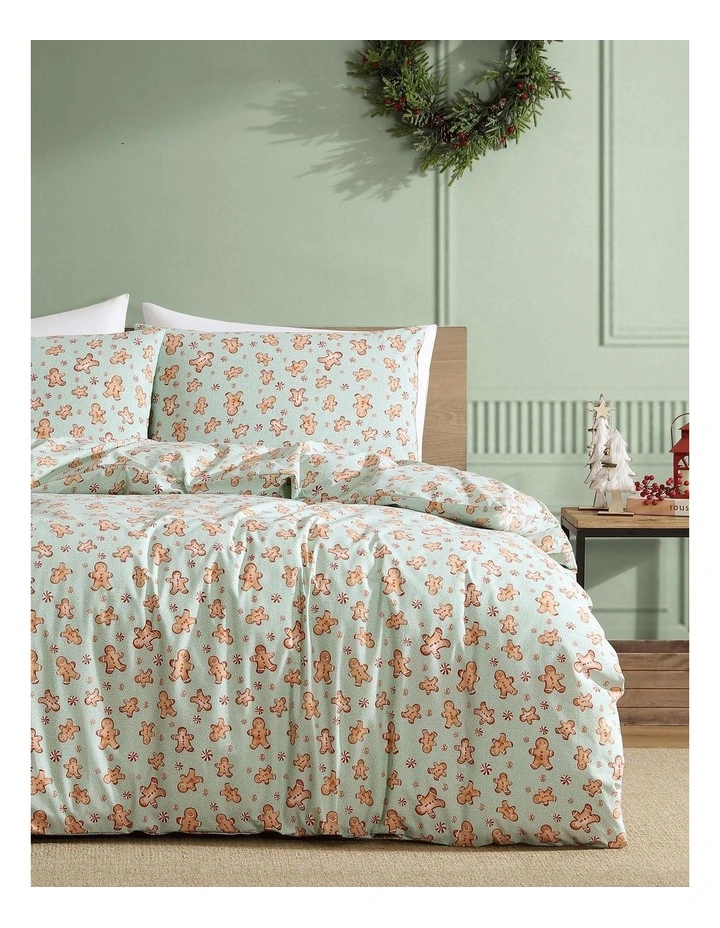 Gingerbread Man Quilt Cover Set Green Queen image 1