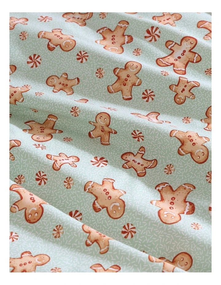 Gingerbread Man Quilt Cover Set Green Queen image 2