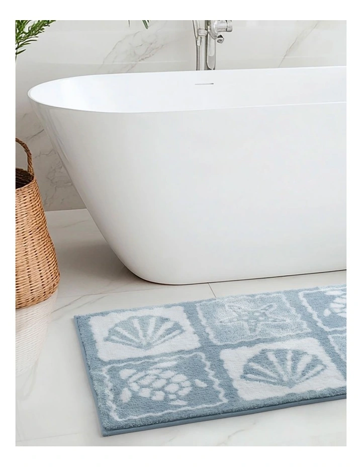 Sea Stamps Bath Mat Blue Bell/White 50x80cm image 1