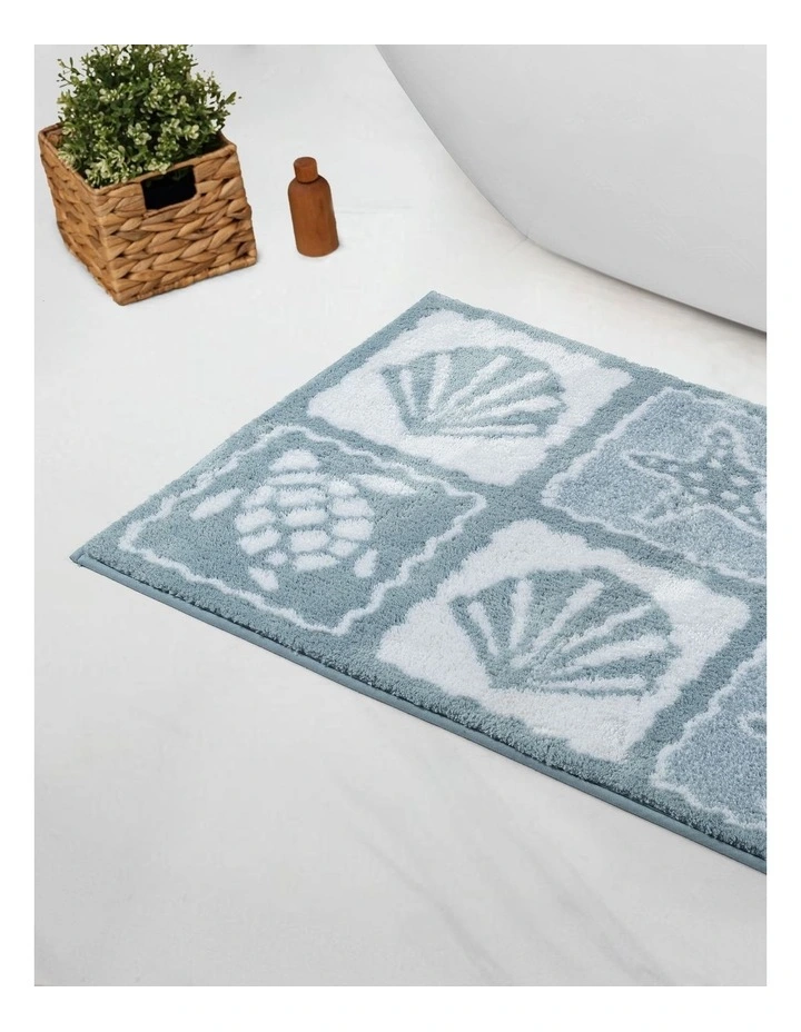 Sea Stamps Bath Mat Blue Bell/White 50x80cm image 2