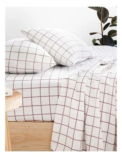 Grid Boysenberry Cotton Flannelette Sheet Set