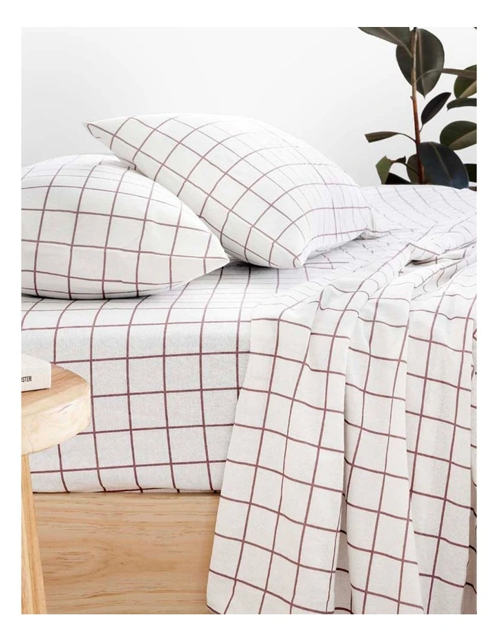 Grid Boysenberry Cotton Flannelette Sheet Set image 1